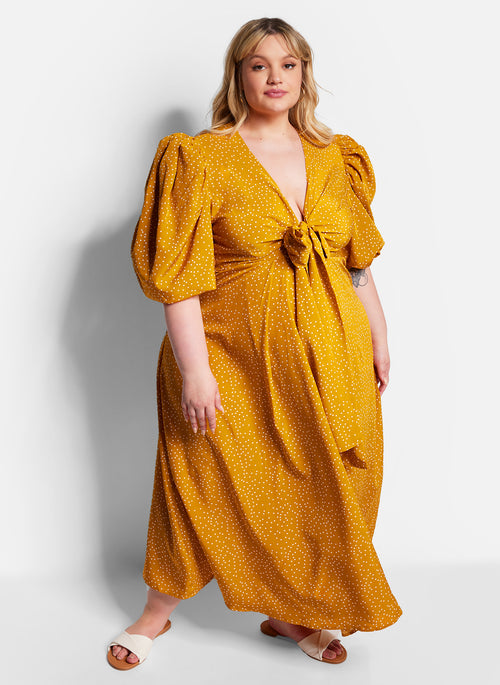 Her Arrival Plunge Puff Sleeve Maxi A Line Dress