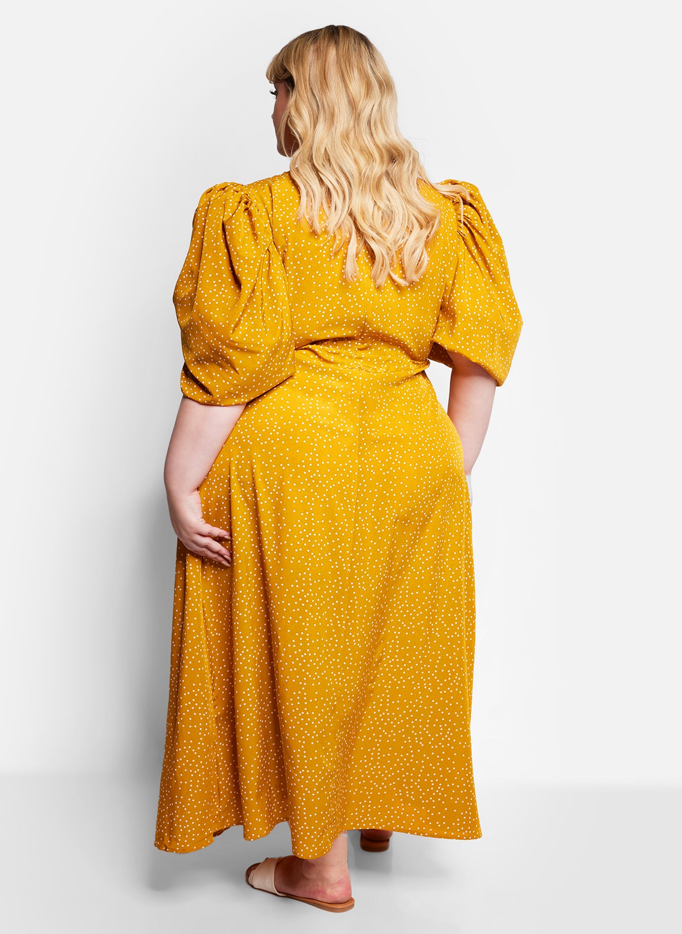 Her Arrival Plunge Puff Sleeve Maxi A Line Dress