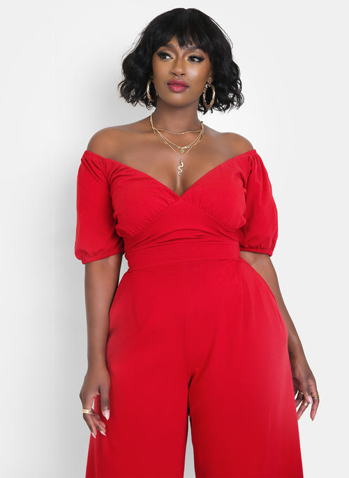 Hiding Something Peasant Top Wide Leg Jumpsuits w. Pockets