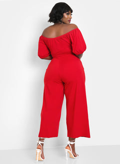 Hiding Something Peasant Top Wide Leg Jumpsuits w. Pockets