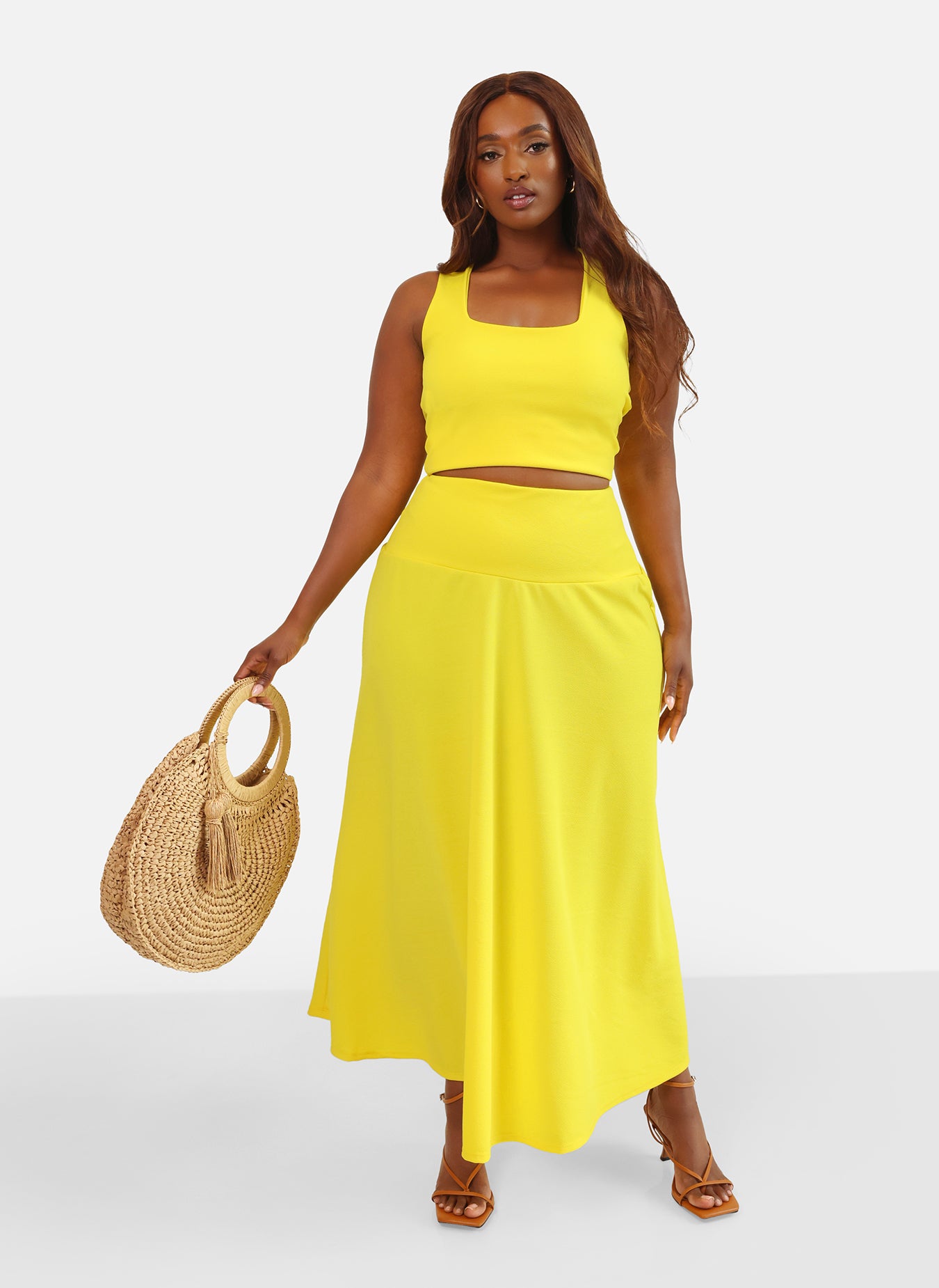 High Shine Drop Waist A Line Maxi Skirt