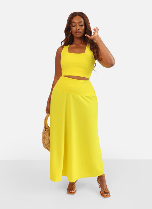 High Shine Drop Waist A Line Maxi Skirt