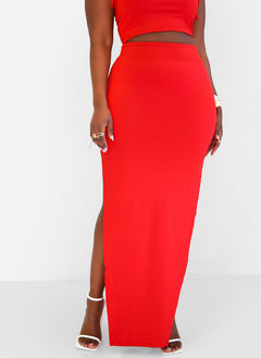 Hottie Tie Strap Crop Top & Thigh Slit Maxi Bodycon Skirt  - Red
