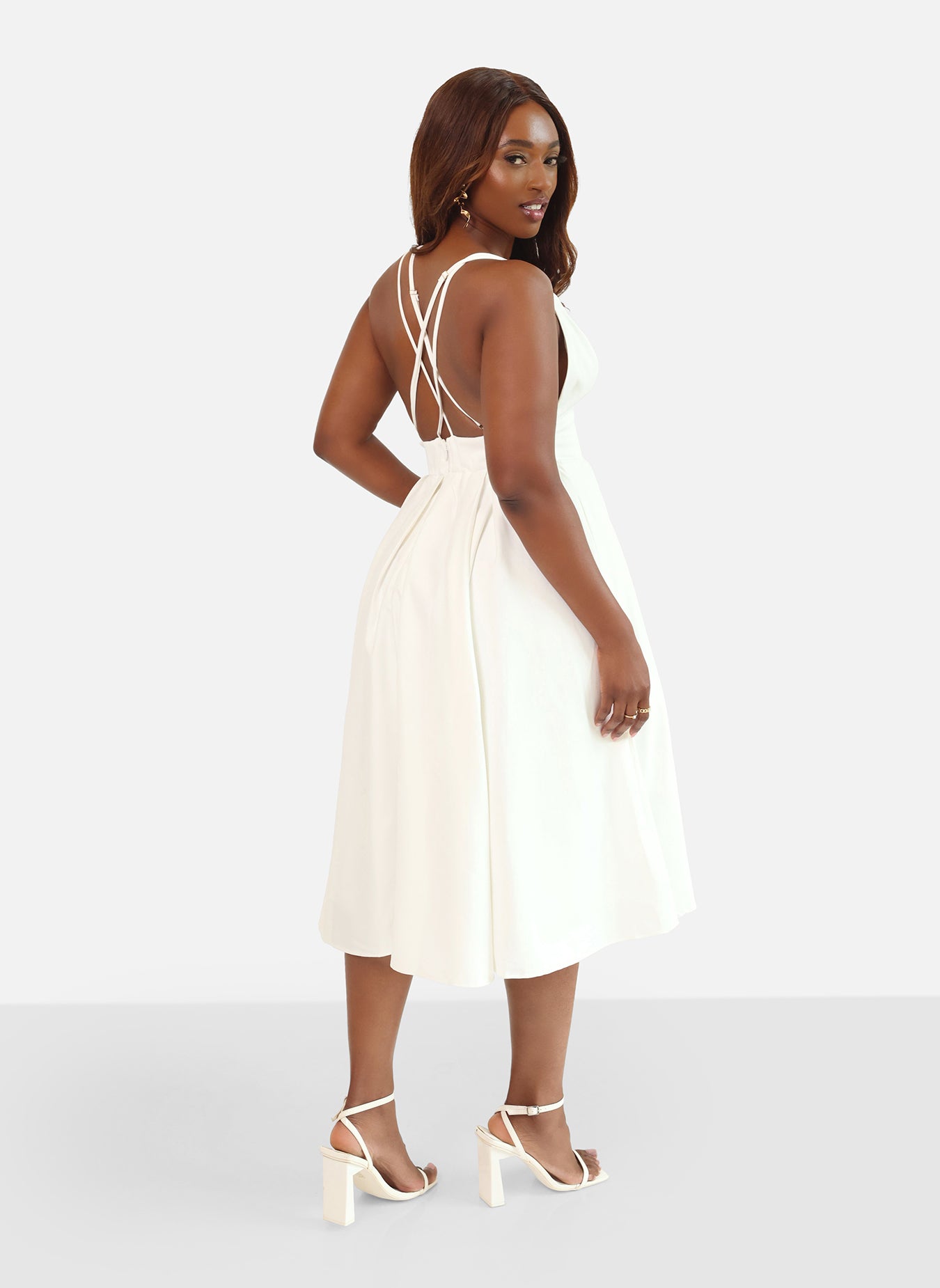 Iris Criss Cross Back Midi Skater Dress REBDOLLS