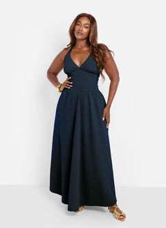 Isabella Halter Skater Maxi Dress - Black