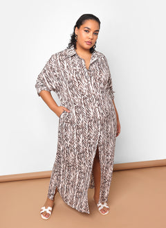 Isha Bamboo Print Button Front Maxi Collared Dress