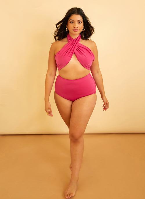 Island Babe Full Coverage Swim Bottom - Fuchsia