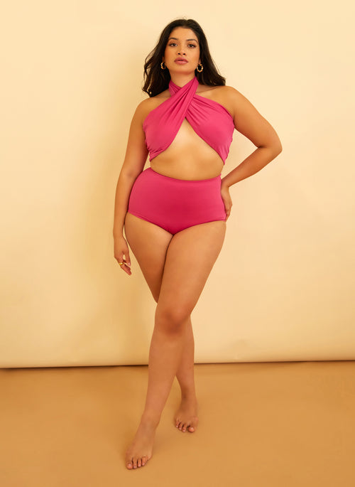 Island Babe Wrap Halter Swim Top - Fuchsia