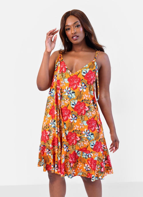 Island Dream Tropical Print Shift Mini Dress