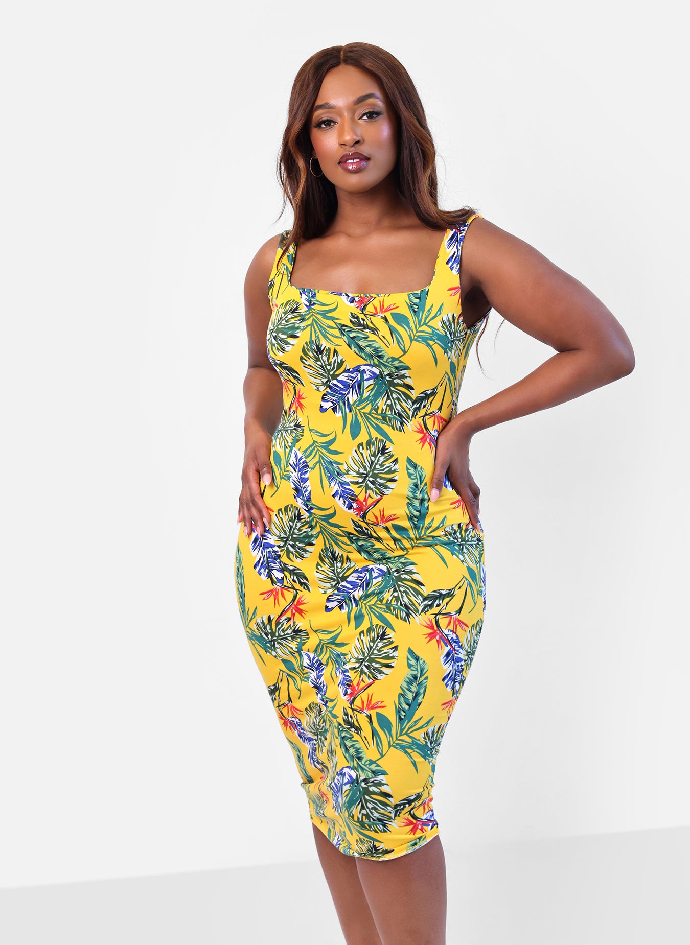 Isla Tropical Print Bodycon Midi Dress