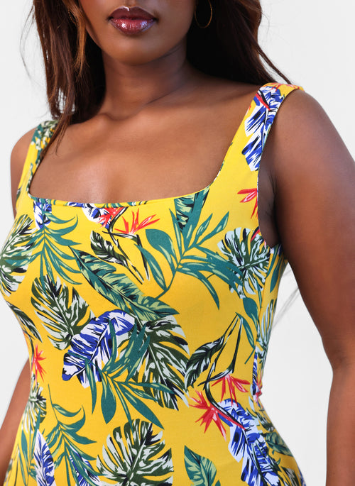 Isla Tropical Print Bodycon Midi Dress