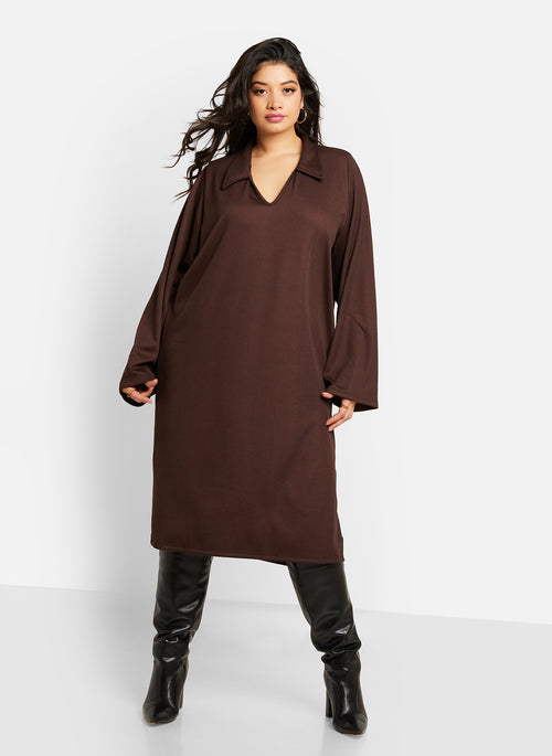 Issa Ribbed Collared Oversized Midi Dress