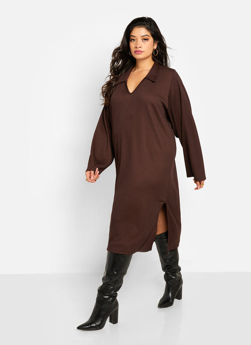 Issa Ribbed Collared Oversized Midi Dress