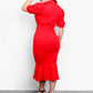 It's Possible Puff Sleeves Ruffled Hem Midi Dress- Red