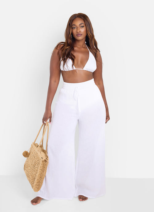 Ivory Gauze Sheer Wide Leg Coverup Pants