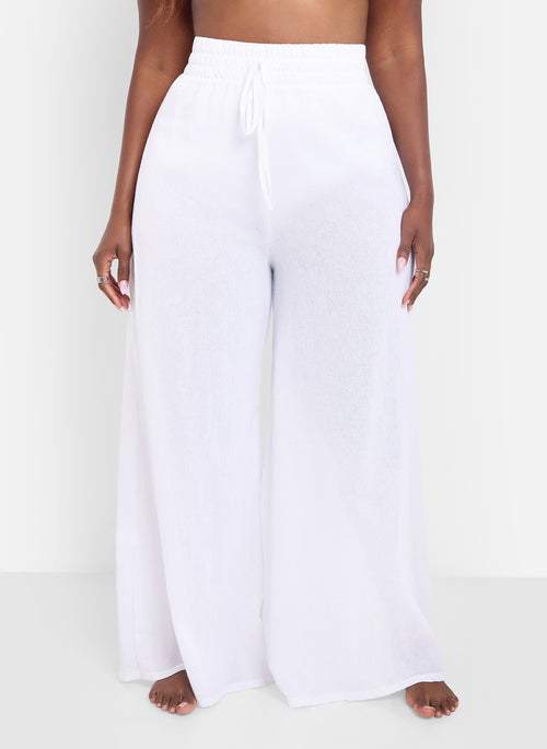 Ivory Gauze Sheer Wide Leg Coverup Pants