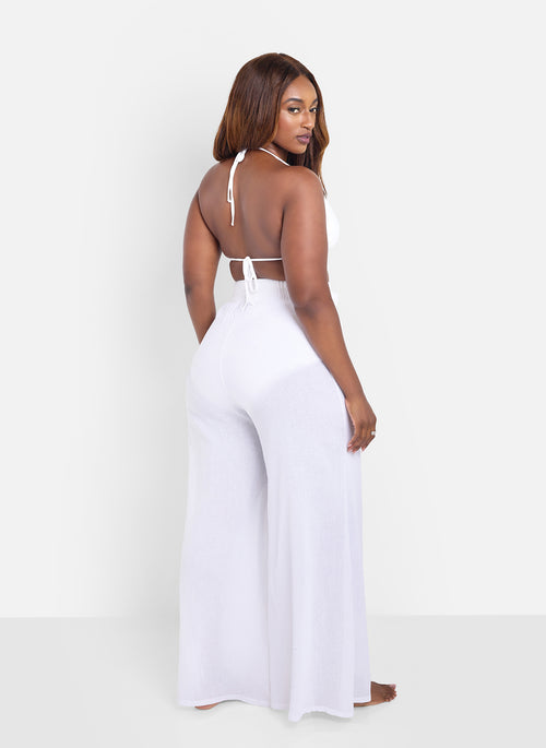 Ivory Gauze Sheer Wide Leg Coverup Pants