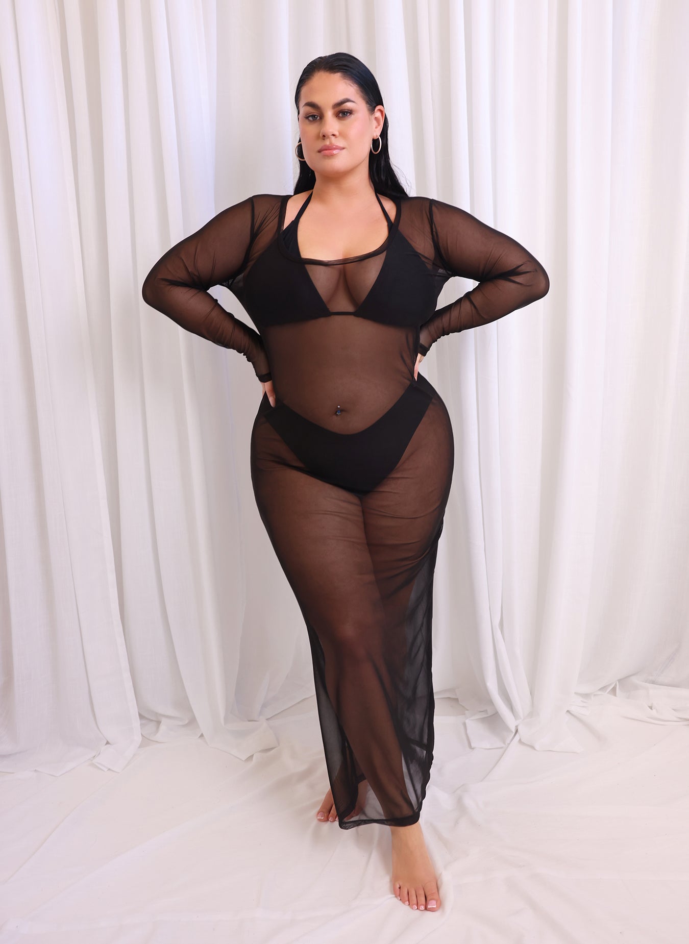 Jade Sheer Mesh Maxi Coverup - Black