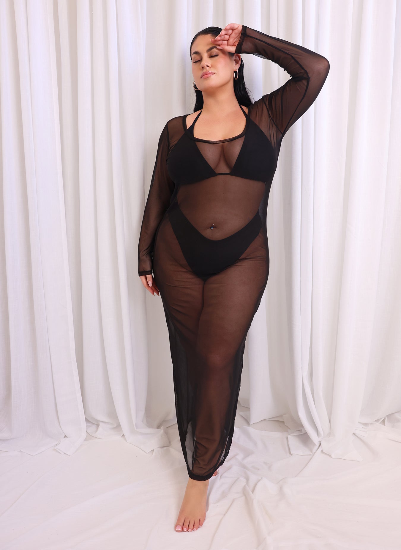 Jade Sheer Mesh Maxi Coverup - Black