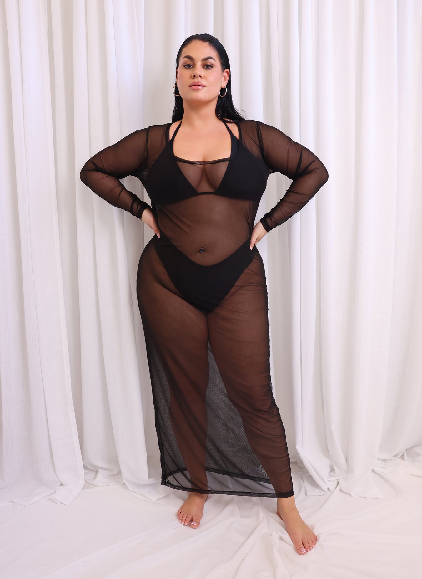 Jade Sheer Mesh Maxi Coverup - Black