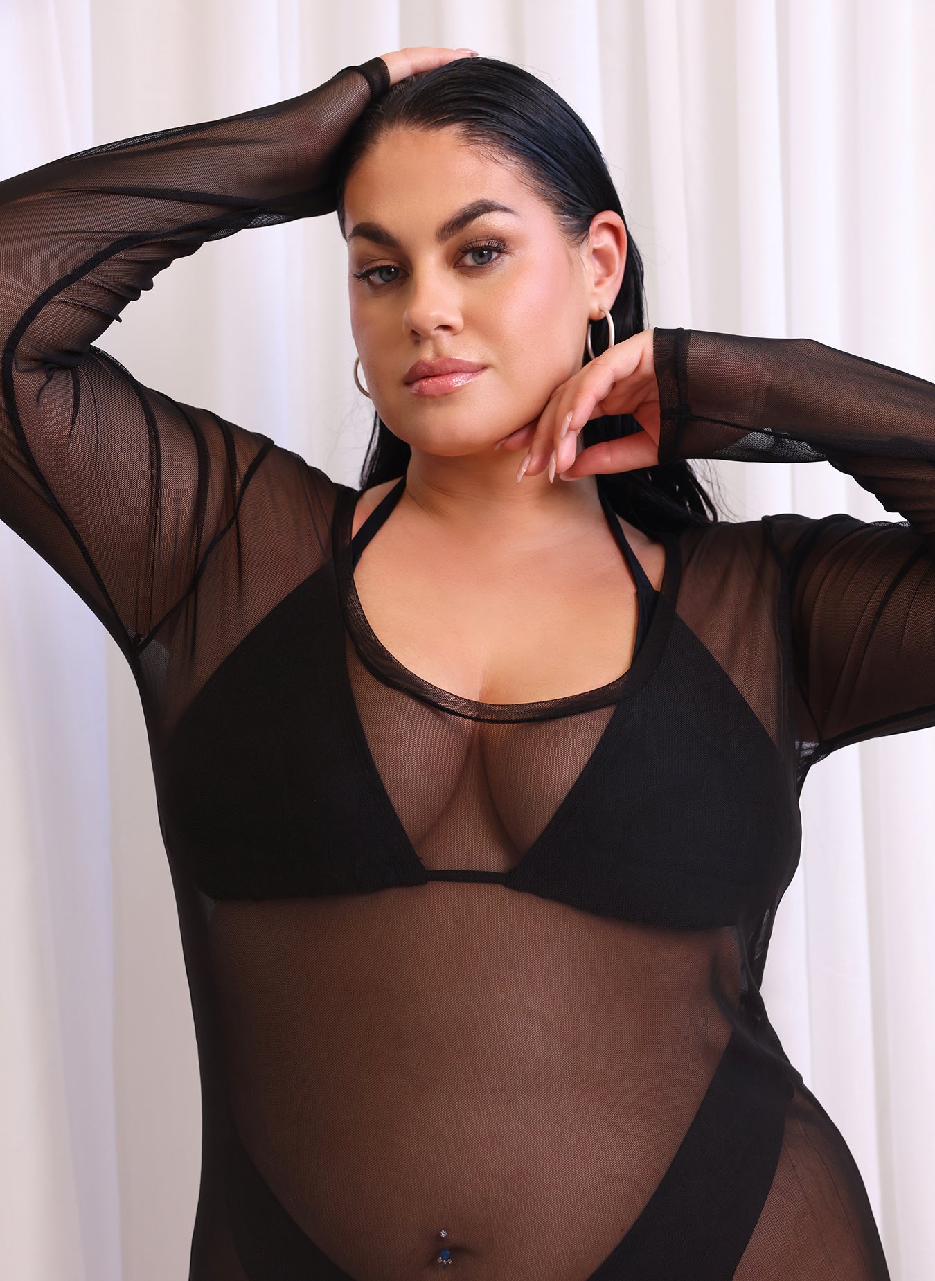 Jade Sheer Mesh Maxi Coverup - Black