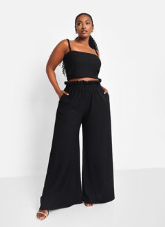 Janine Textured Wide Leg Pant W. Pockets