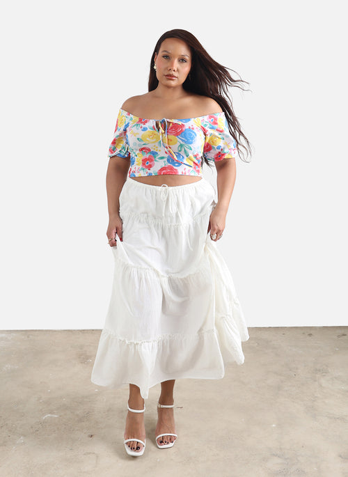 Jasmine Floral Over The Shoulder Crop Top
