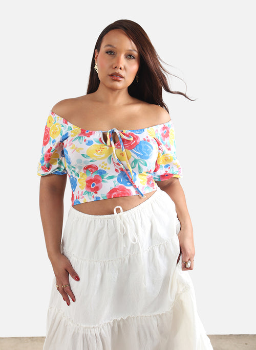 Jasmine Floral Over The Shoulder Crop Top