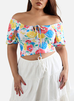Jasmine Floral Over The Shoulder Crop Top