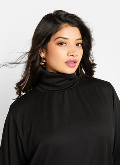 Jules Ribbed Turtleneck Oversized Sweater - Black