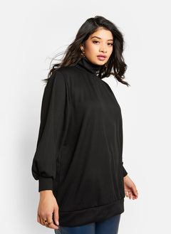 Jules Ribbed Turtleneck Oversized Sweater - Black