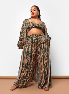 Kadijah Abstract Print Drawstring Wide Leg Pants W. Pockets