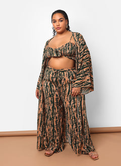 Kadijah Abstract Print Drawstring Wide Leg Pants W. Pockets