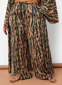 Kadijah Abstract Print Drawstring Wide Leg Pants W. Pockets