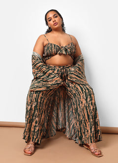 Kadijah Abstract Print Drawstring Wide Leg Pants W. Pockets