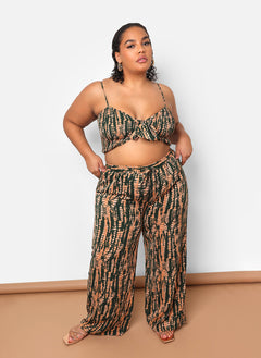 Kadijah Abstract Print Drawstring Wide Leg Pants W. Pockets