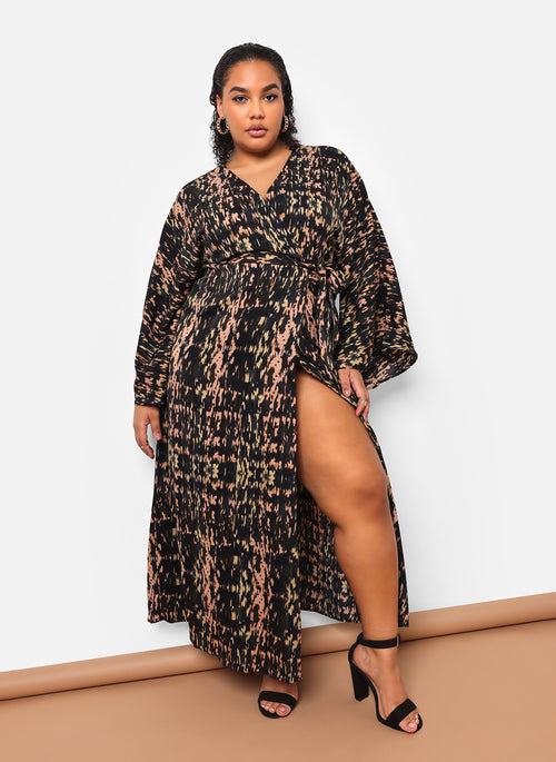 Ria Abstract Print Maxi Wrap Dress