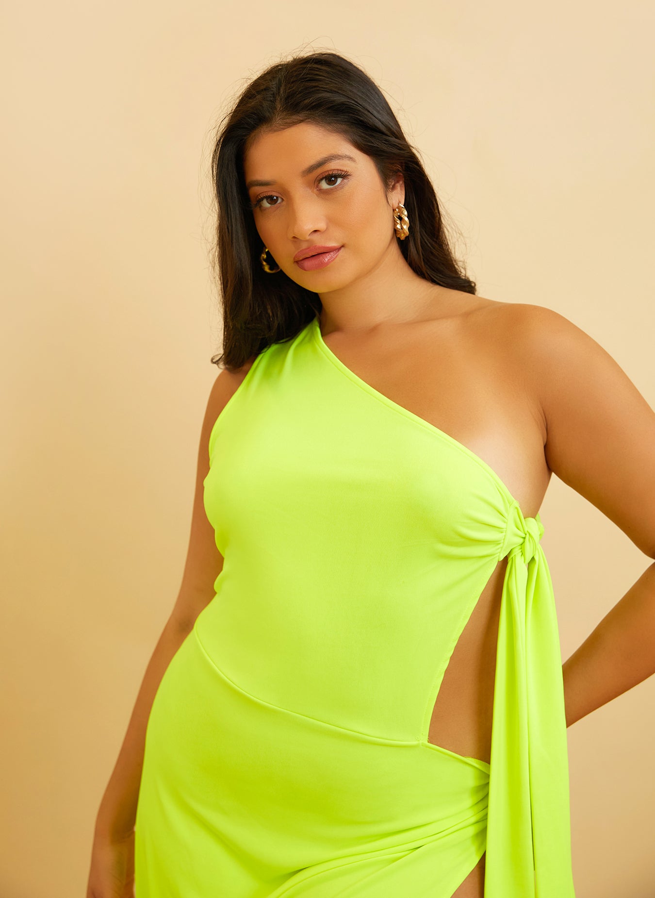 Kala Adjustable Side Strap Maxi Dress - Neon Green
