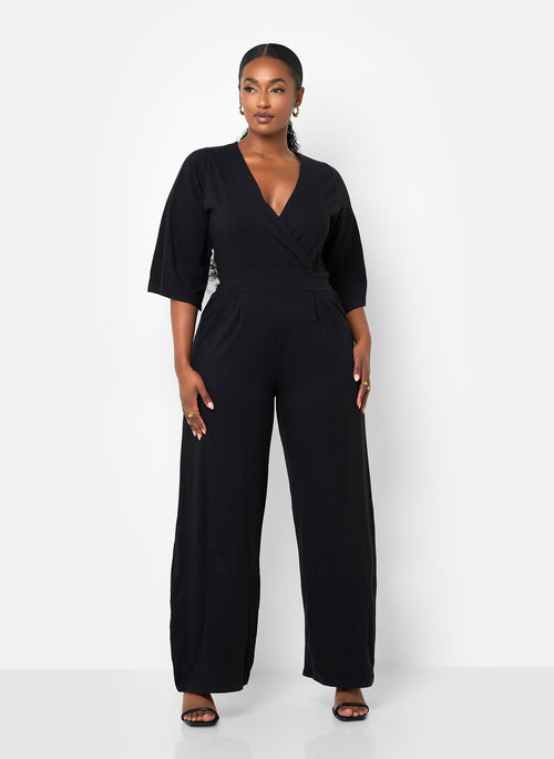 Karma Pleated Wide Leg Jumpsuit - Black