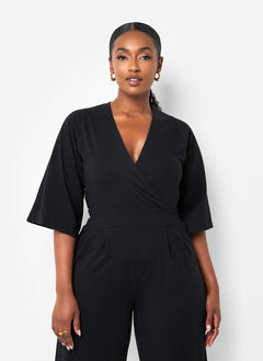 Karma Pleated Wide Leg Jumpsuit - Black