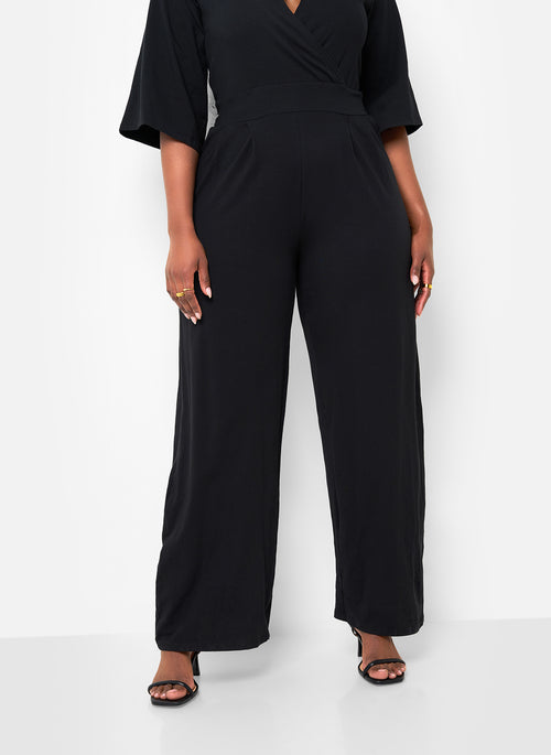 Karma Pleated Wide Leg Jumpsuit - Black