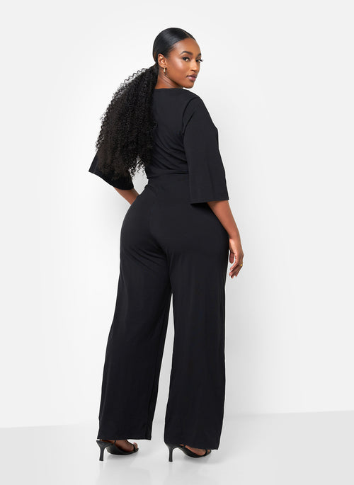 Karma Pleated Wide Leg Jumpsuit - Black