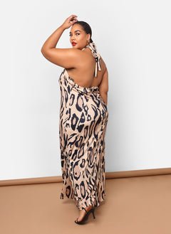 Kenya Leopard Halter Maxi Slip Dress