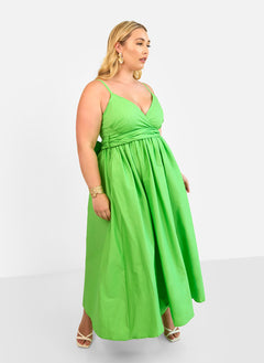 Kismet Poplin Belted Maxi Skater Dress - Lime