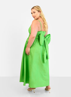 Kismet Poplin Belted Maxi Skater Dress - Lime