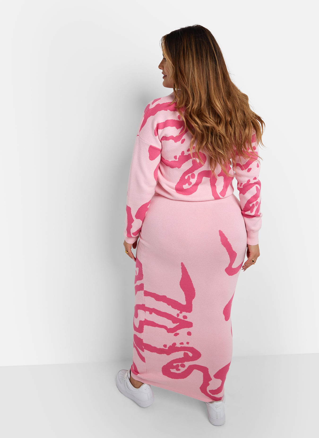 Lady Knit Abstract Print Maxi Bodycon Skirt