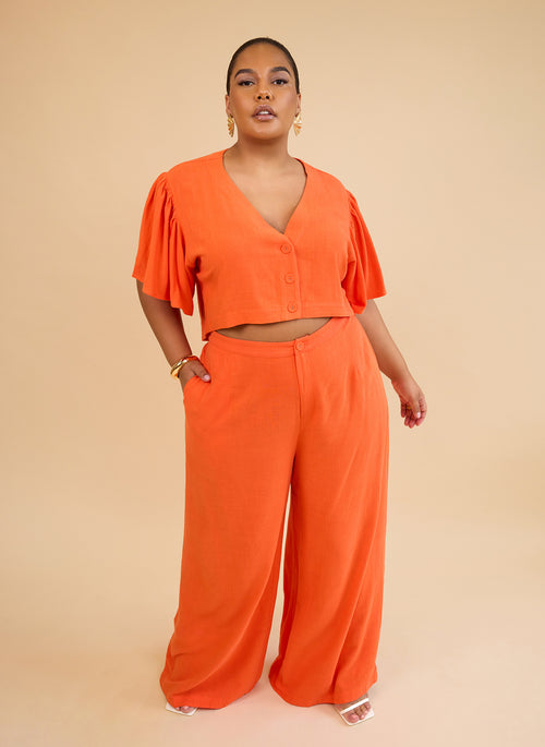 Leticia Linen Wide Leg Pants - Burnt Orange