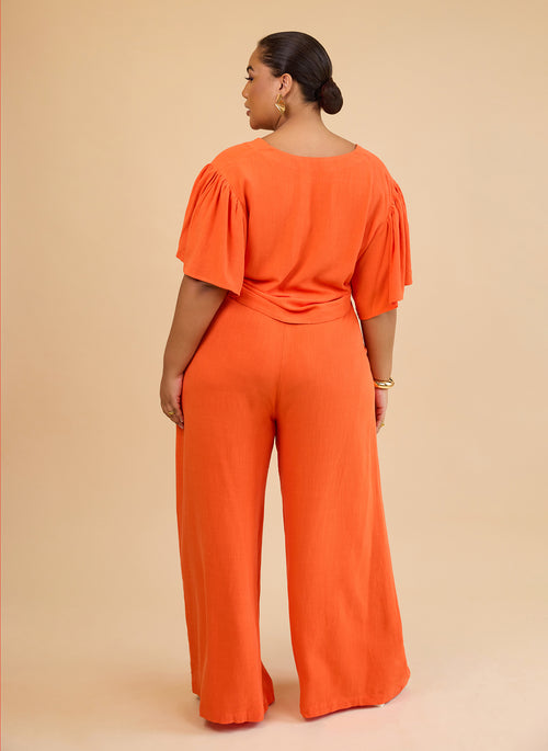 Leticia Linen Wide Leg Pants - Burnt Orange