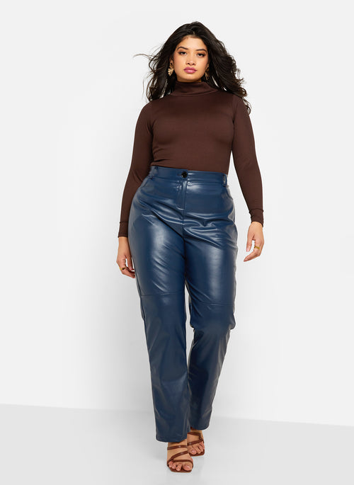 Libby Ribbed Turtleneck Long Sleeve Top - Dark Brown