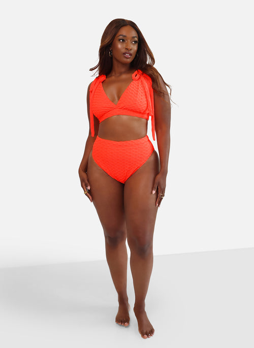 Link Up Popcorn Texture High Waist Swim Bottom- Neon Orange